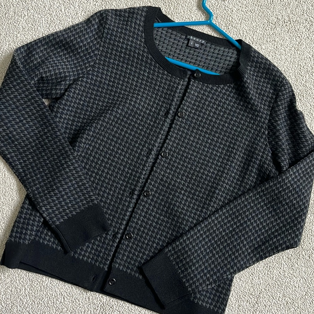 Theory houndstooth cardigan sweater